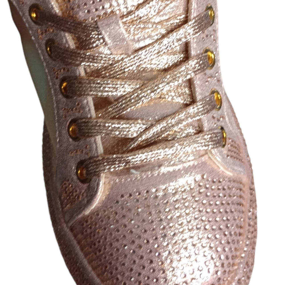 Miz Shimmer and Shine: Rose Gold Mesh Rhinestone Stylish Comfort Sneakers - Picture 7 of 9